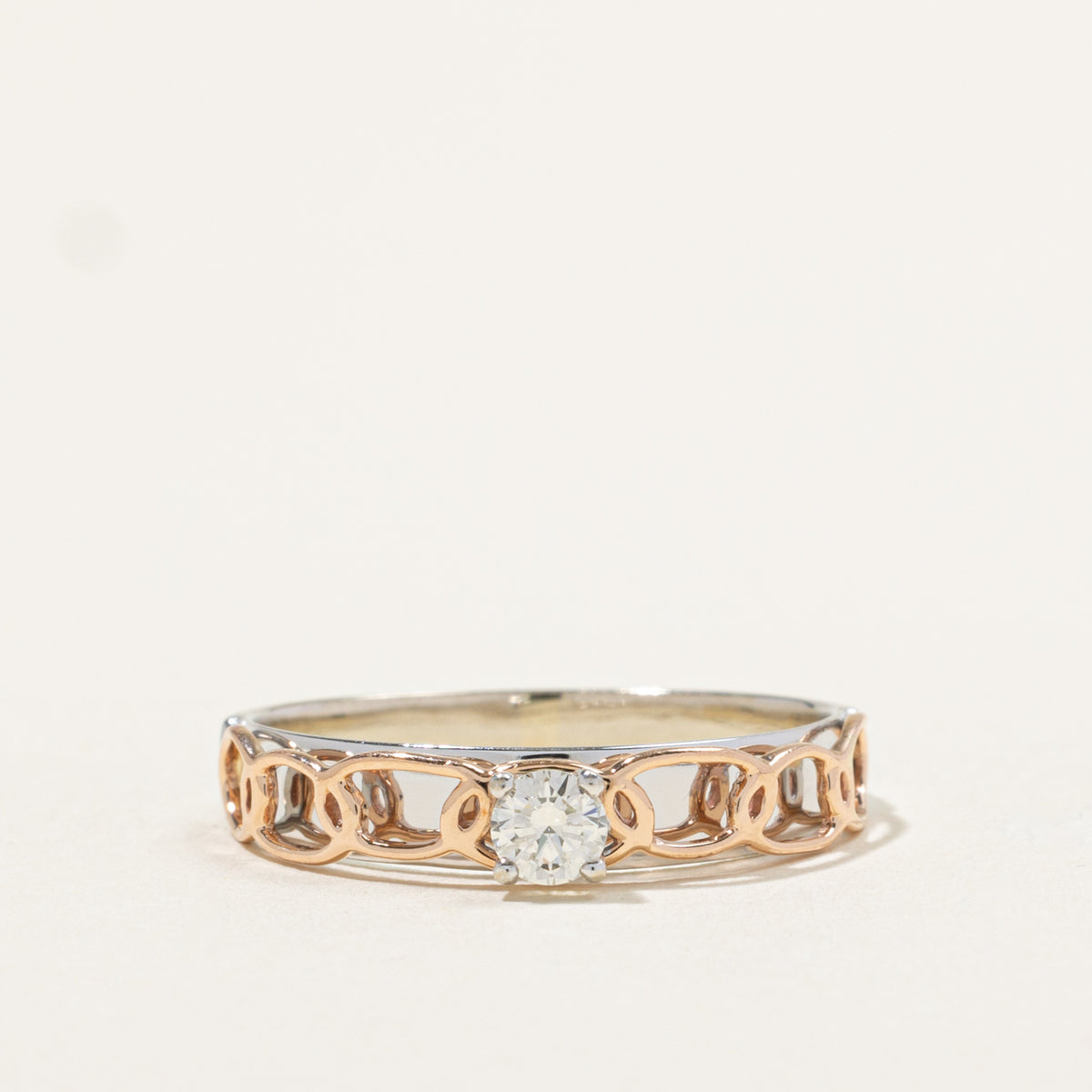 14k Two Tone Solitaire Diamond Openwork Ring | 0.25ct SI1 H/I | SZ 11.5