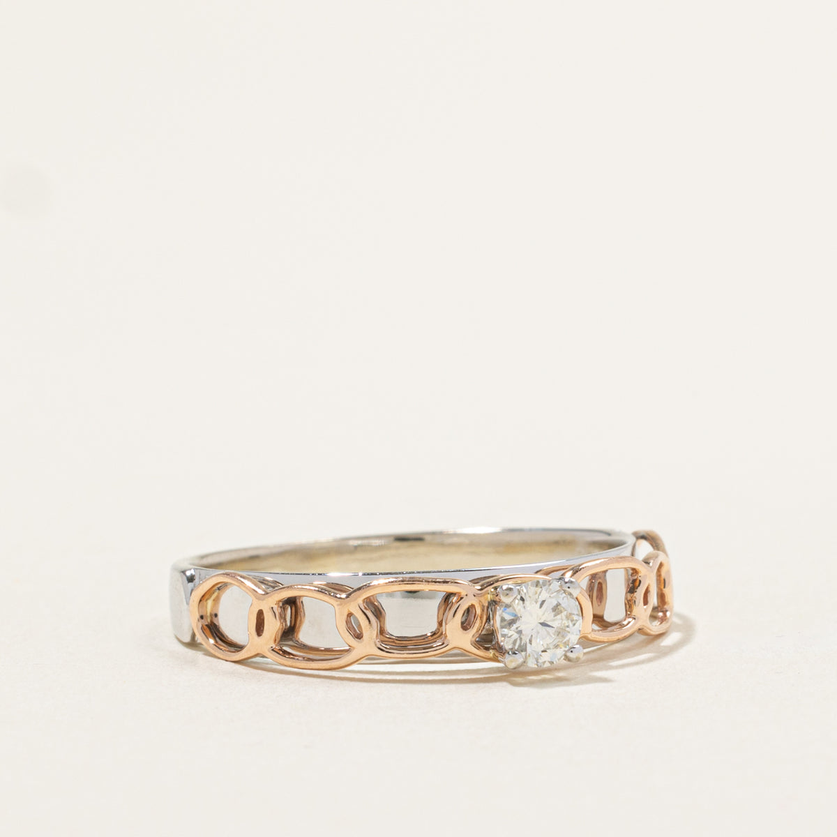 14k Two Tone Solitaire Diamond Openwork Ring | 0.25ct SI1 H/I | SZ 11.5