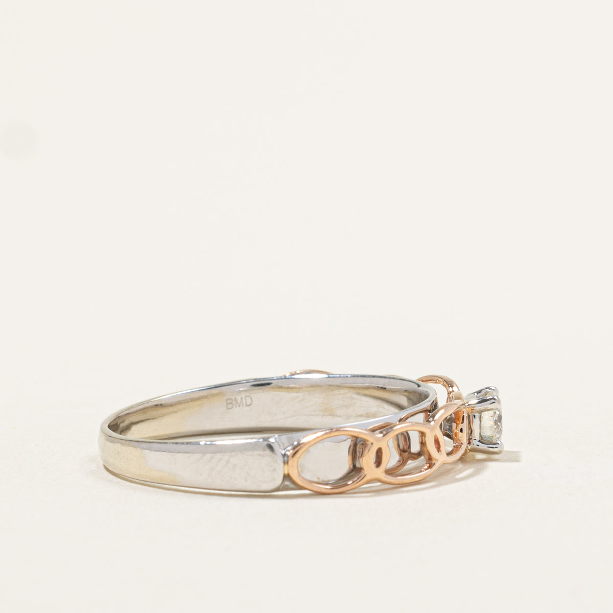 14k Two Tone Solitaire Diamond Openwork Ring | 0.25ct SI1 H/I | SZ 11.5