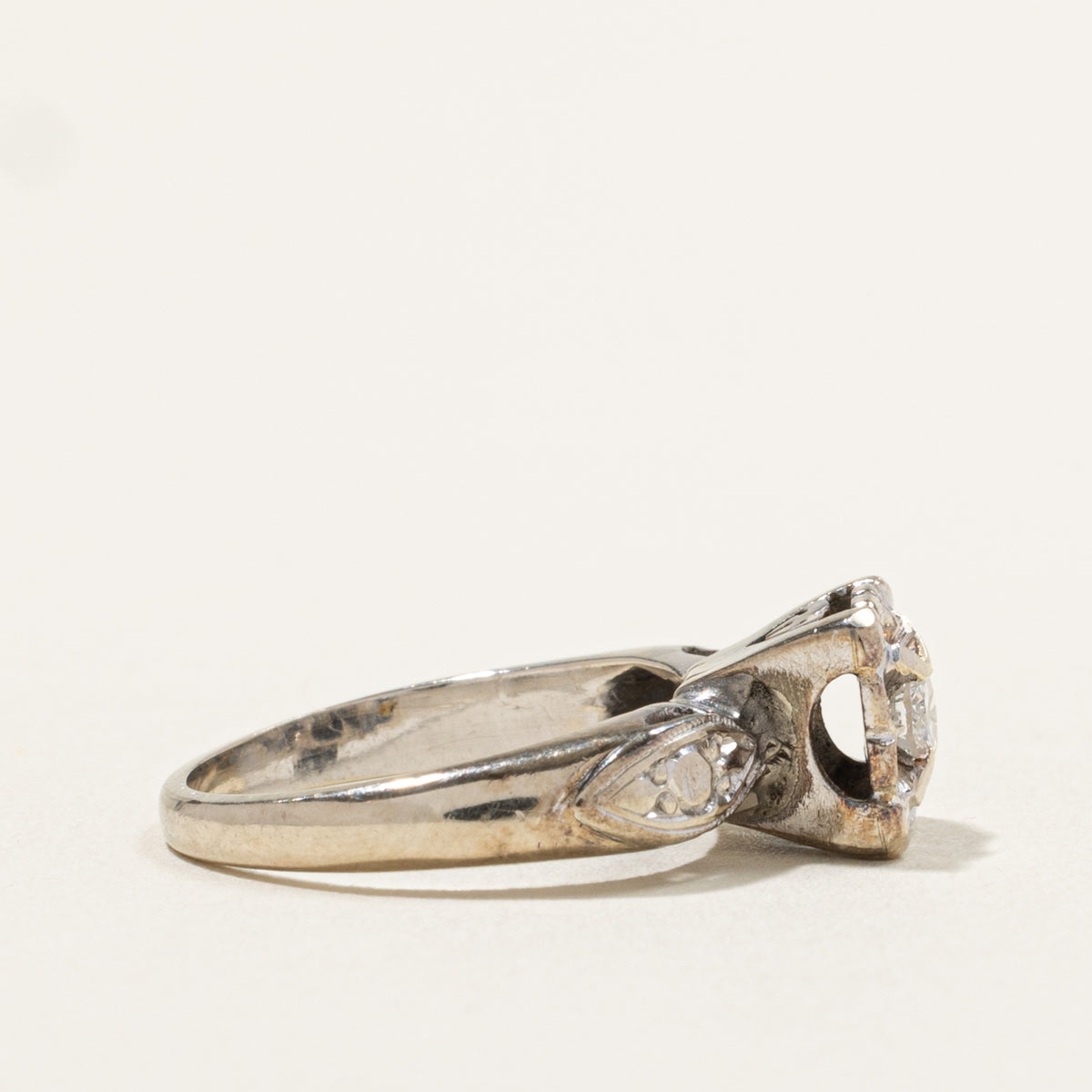 10k Solitaire Diamond Engraved Floral Ring | 0.08ct | SZ 5