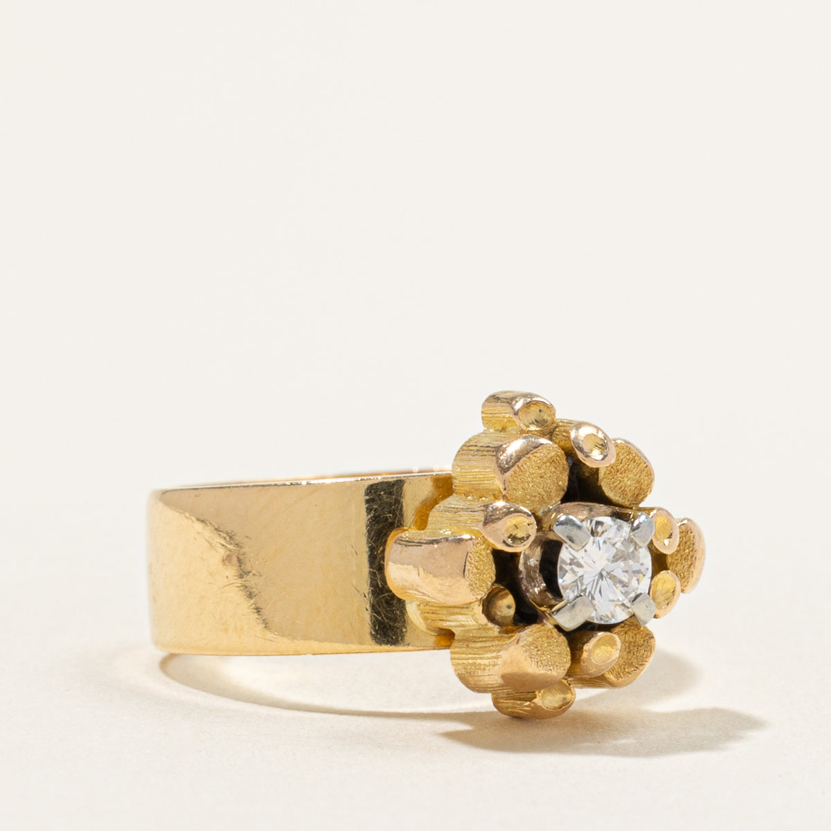 'Cavelti' Solitaire Diamond Bead Textured Ring | 0.20ct | SZ 4.75