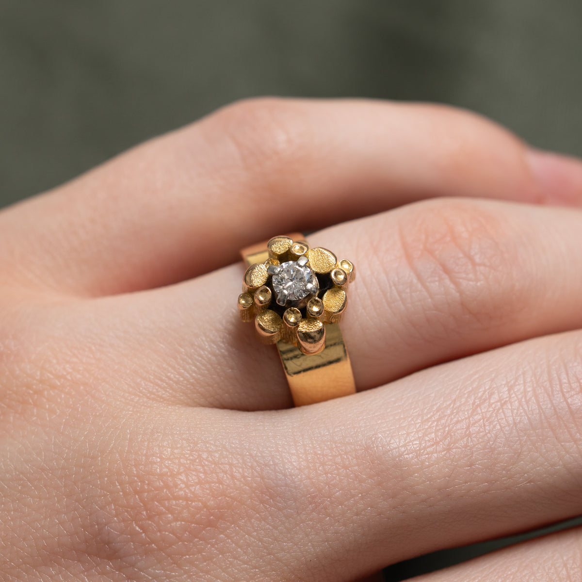 'Cavelti' Solitaire Diamond Bead Textured Ring | 0.20ct | SZ 4.75