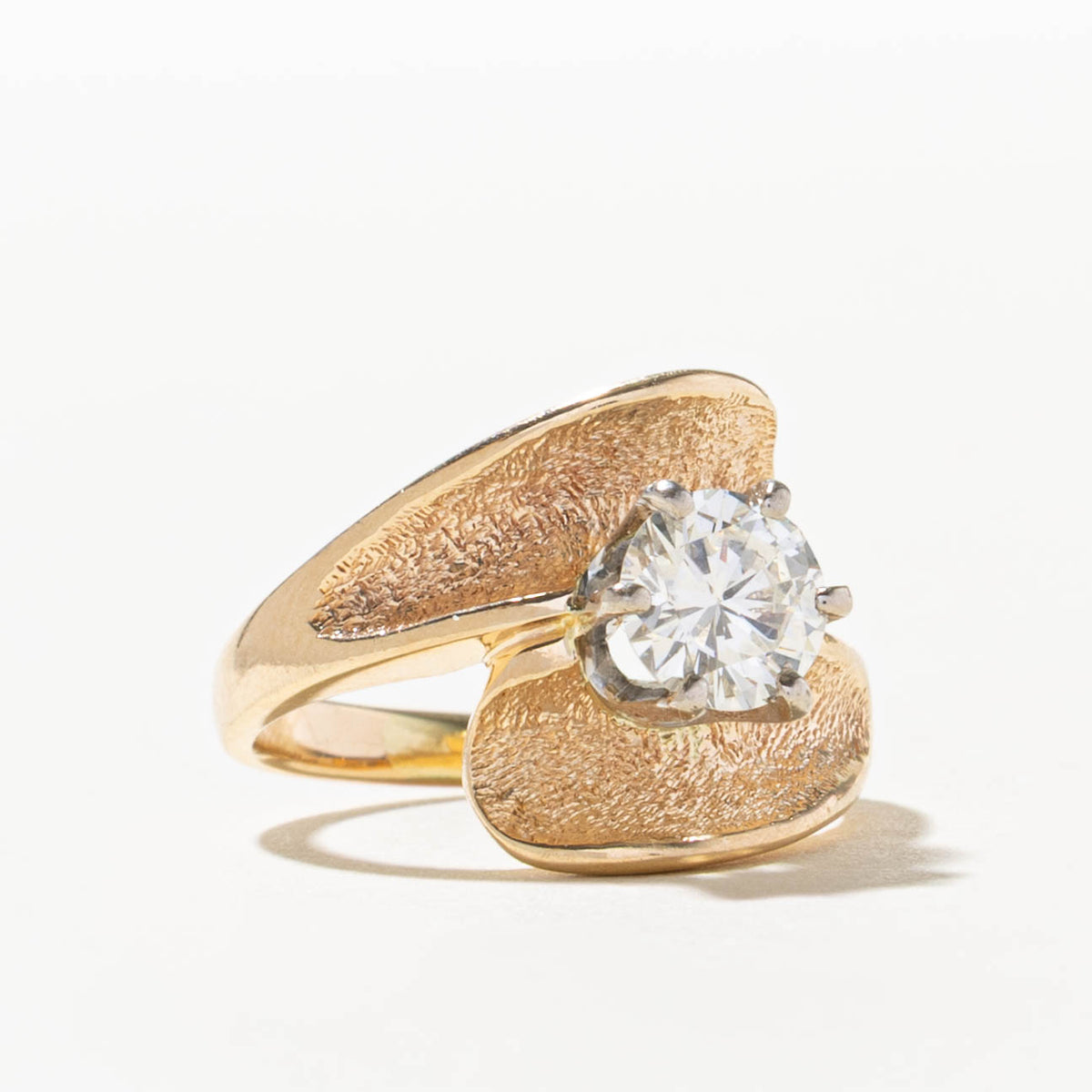 10k Solitaire Diamond Textured Bypass Ring | 0.93ct SI1 I | SZ 5.75