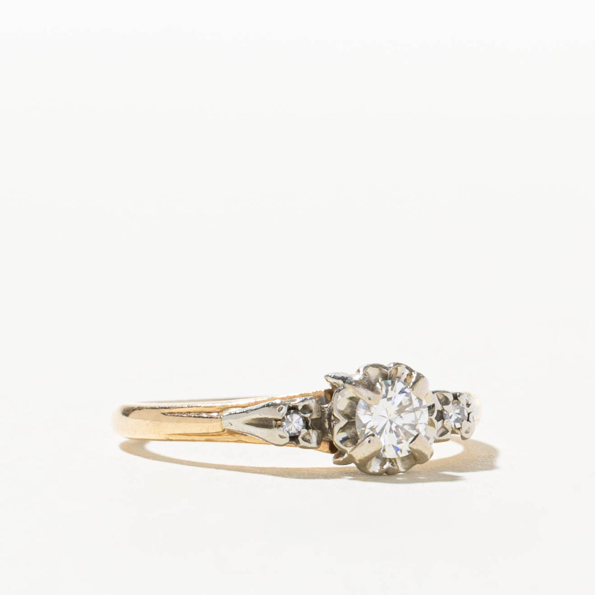 14k Two Tone Illusion Set Diamond Textured Ring | 0.26ctw | SZ 6.25