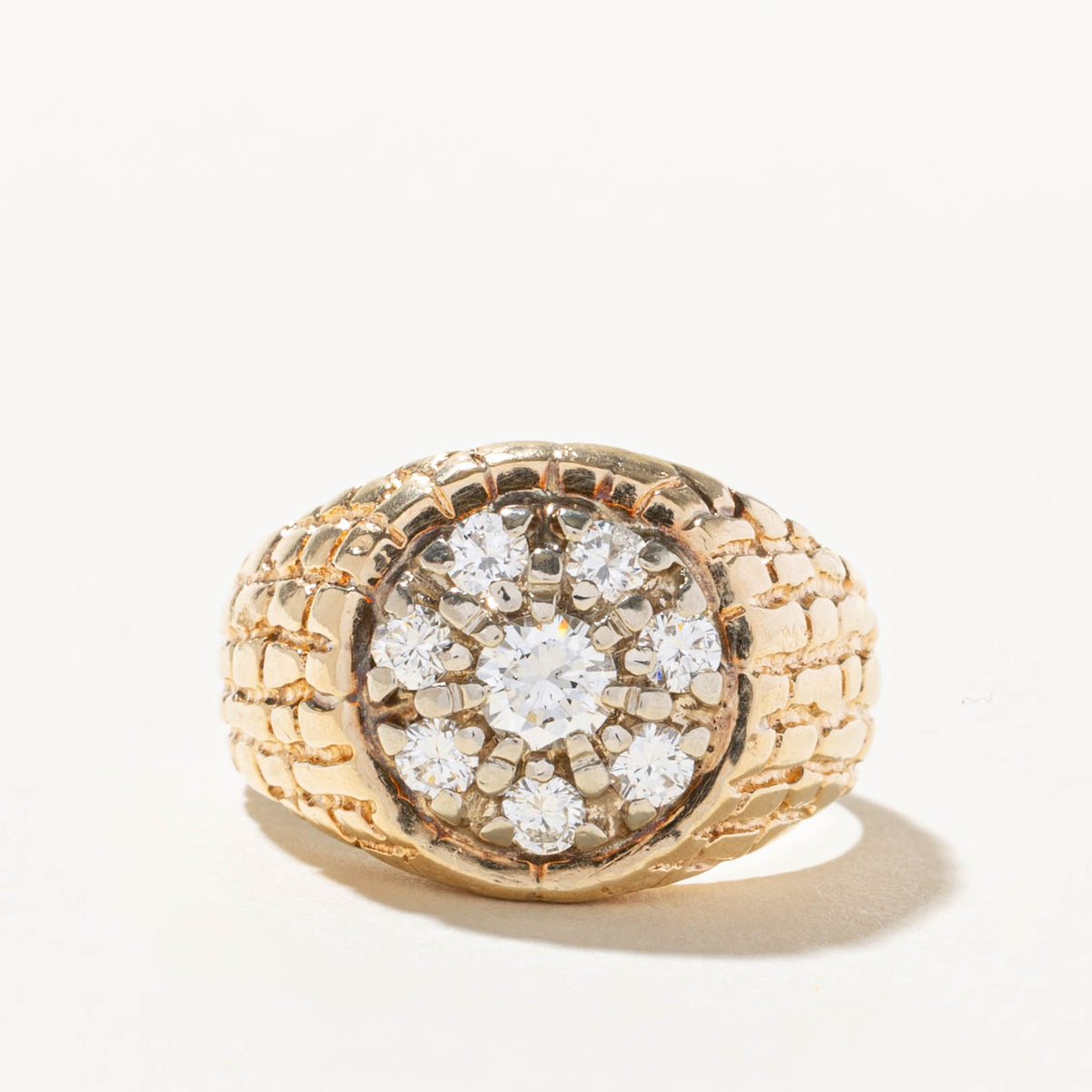 14k Diamond Cluster Nuggety Signet Ring | 1.10ctw | SZ 10.25