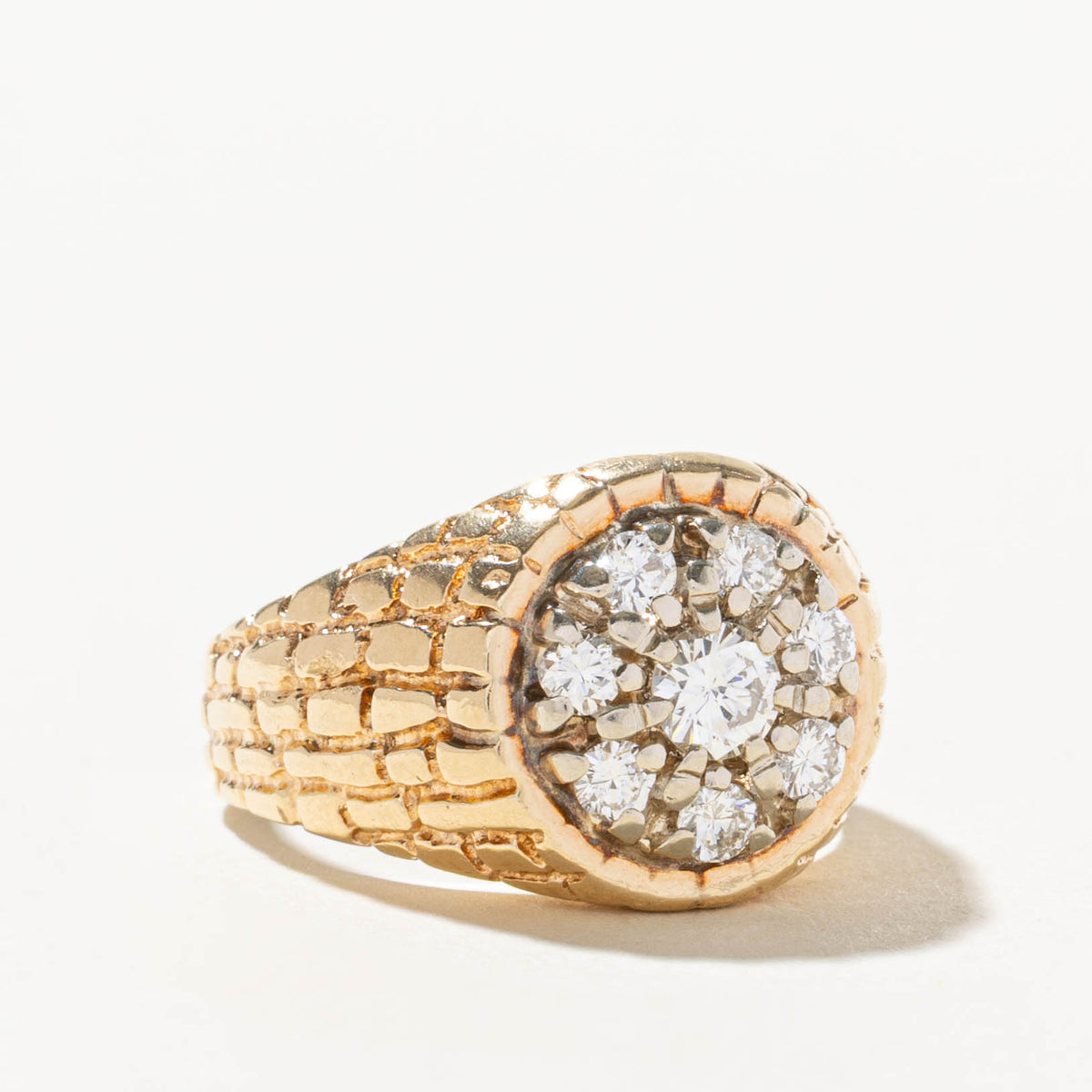 14k Diamond Cluster Nuggety Signet Ring | 1.10ctw | SZ 10.25