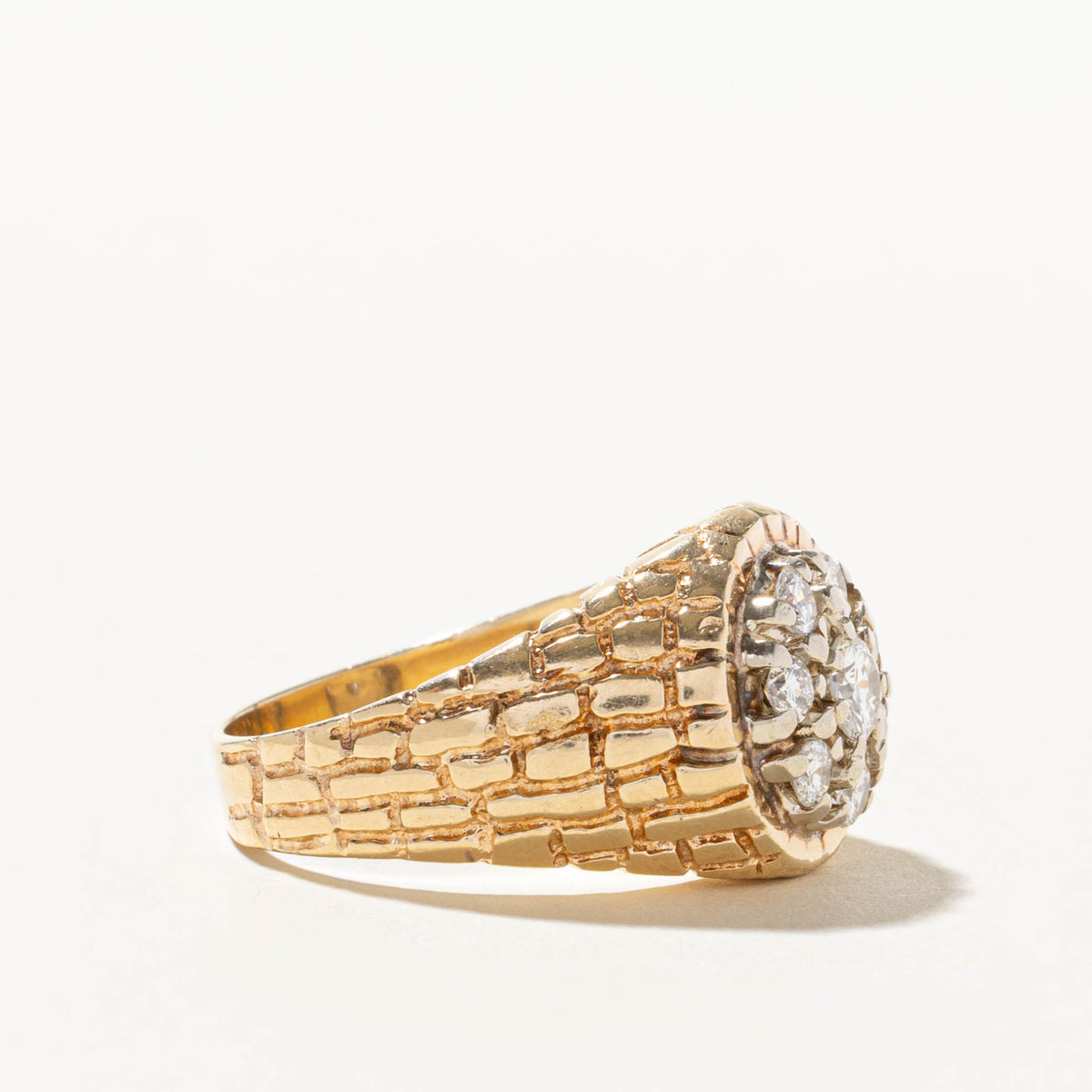 14k Diamond Cluster Nuggety Signet Ring | 1.10ctw | SZ 10.25