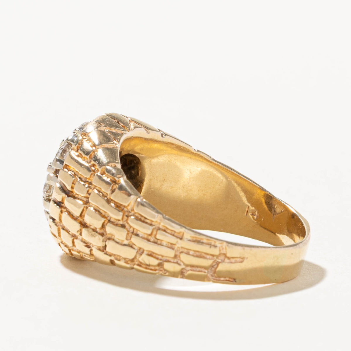 14k Diamond Cluster Nuggety Signet Ring | 1.10ctw | SZ 10.25