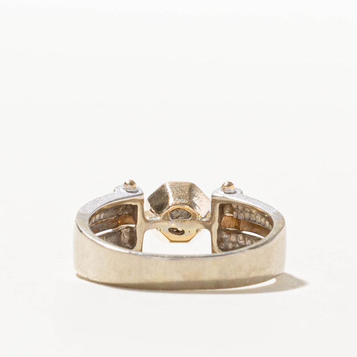 14k Two Tone Bezel Set Solitaire Diamond Geometric Ring | 0.40ct SI1/SI2 J | SZ 7.25