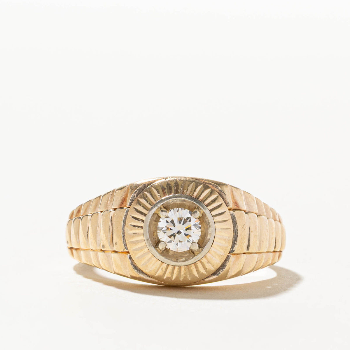 14k Solitaire Diamond Grooved Watch Style Ring | 0.36ct SI2 I | SZ 11