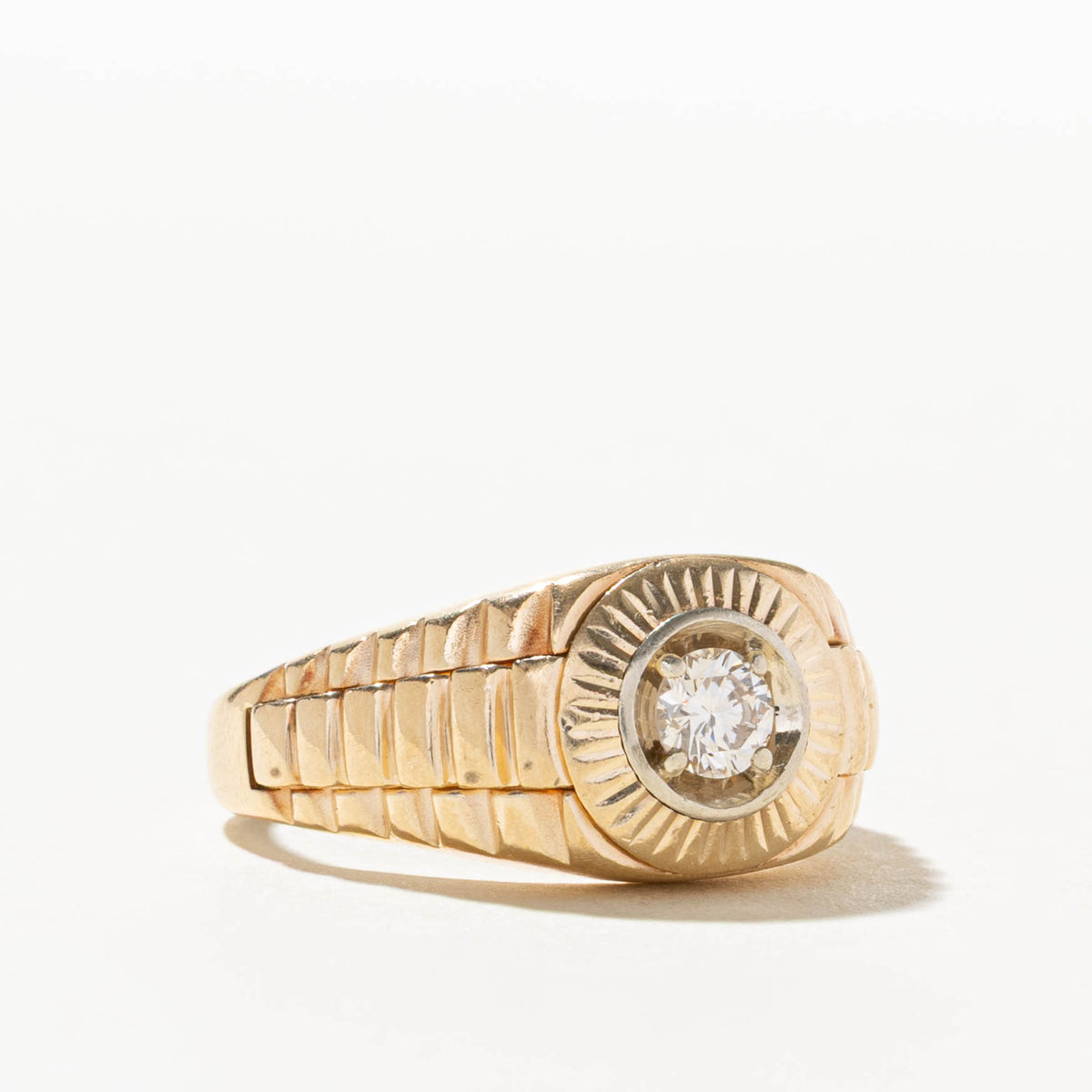 14k Solitaire Diamond Grooved Watch Style Ring | 0.36ct SI2 I | SZ 11