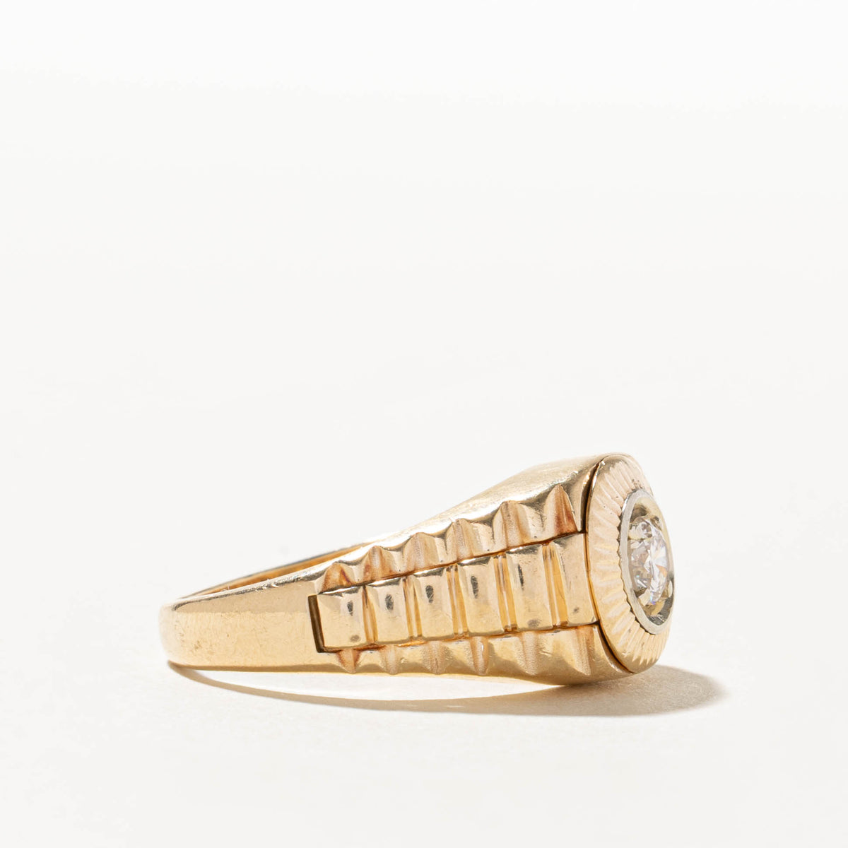 14k Solitaire Diamond Grooved Watch Style Ring | 0.36ct SI2 I | SZ 11