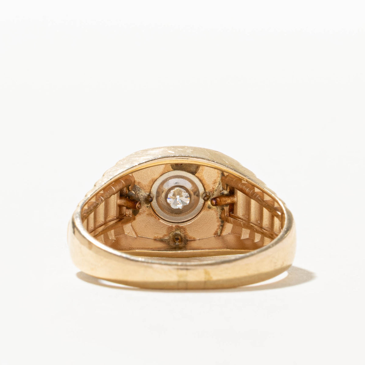 14k Solitaire Diamond Grooved Watch Style Ring | 0.36ct SI2 I | SZ 11