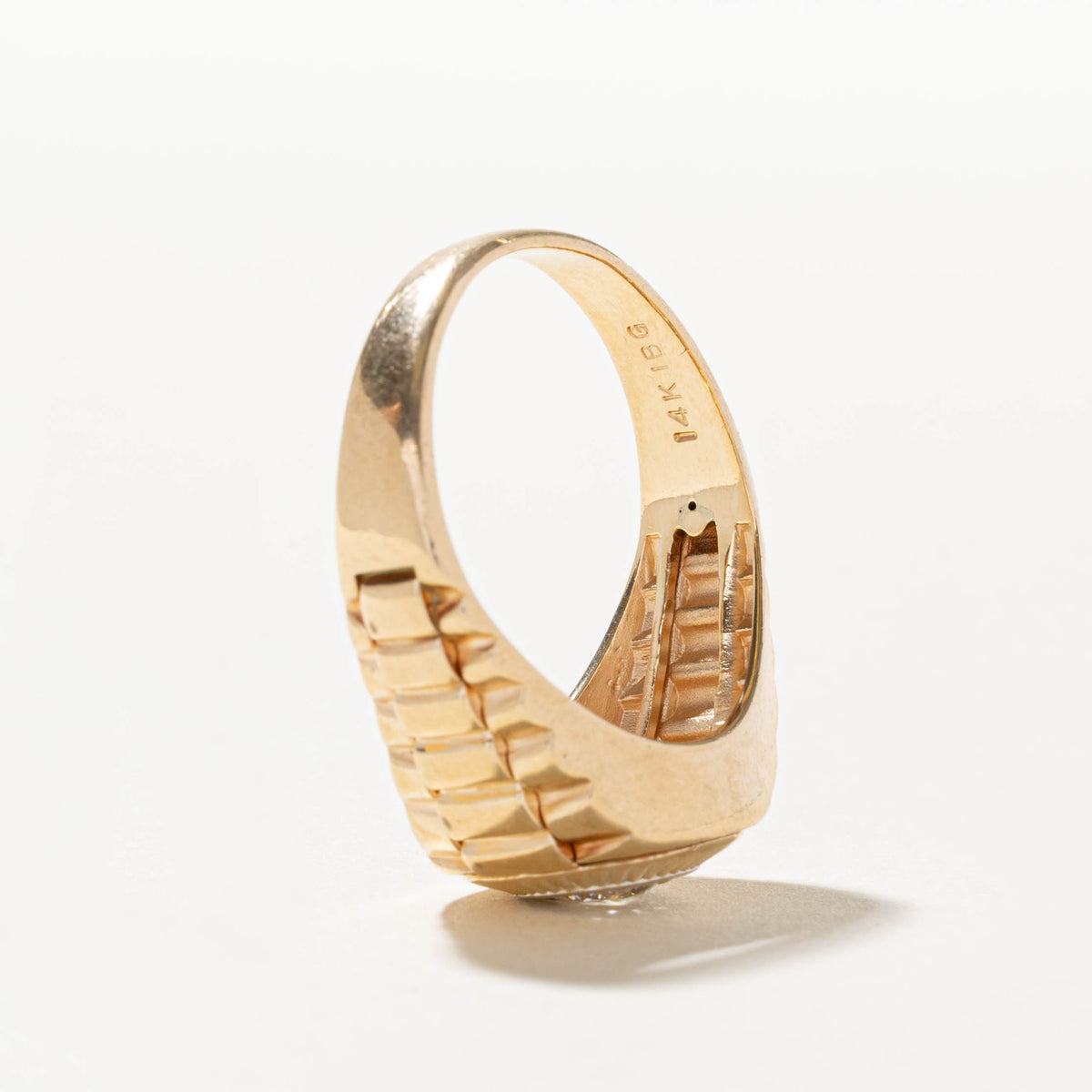 14k Solitaire Diamond Grooved Watch Style Ring | 0.36ct SI2 I | SZ 11