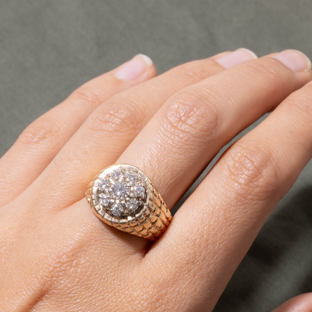 14k Diamond Cluster Nuggety Signet Ring | 1.10ctw | SZ 10.25