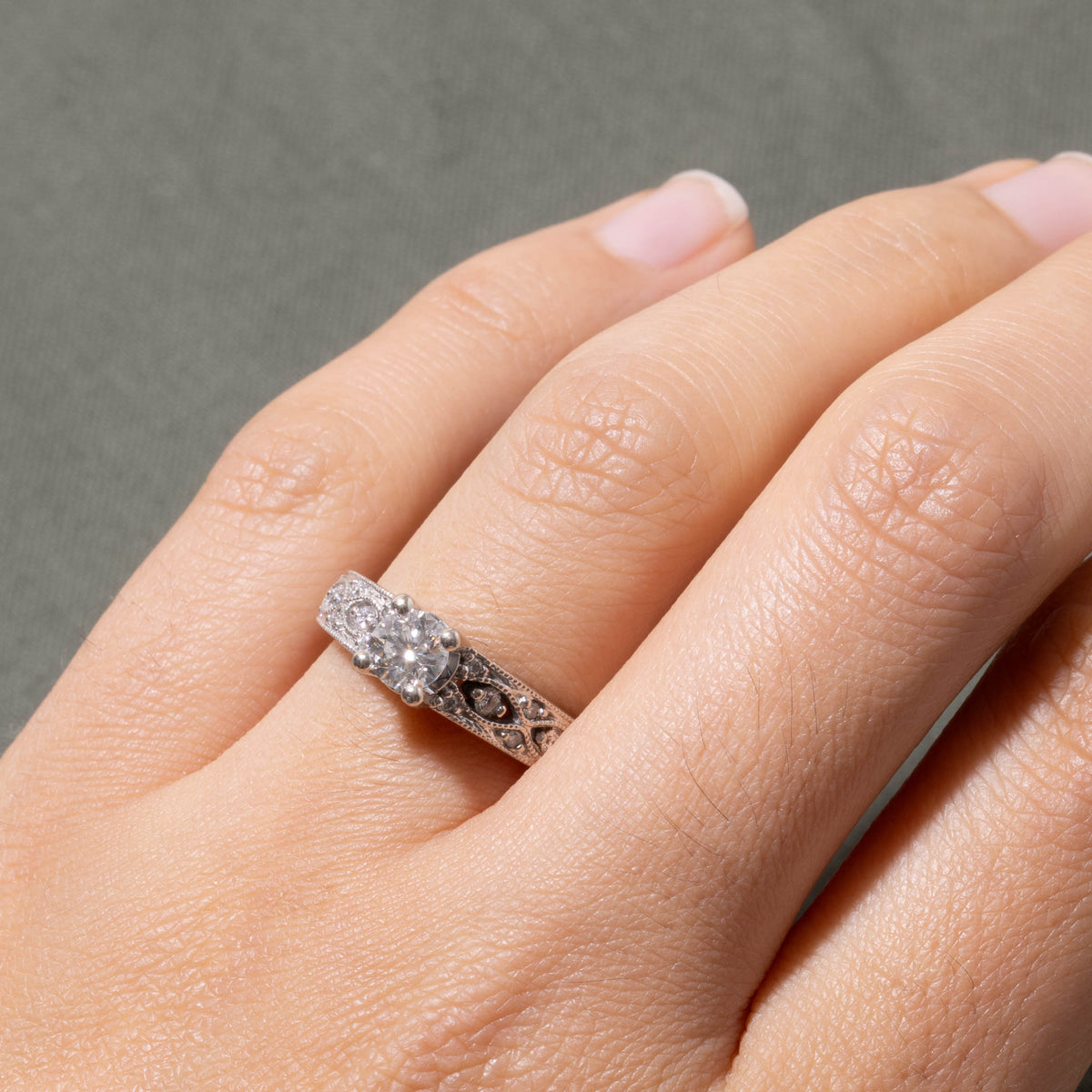 14k Diamond Milgrain Marquise Patterned Ring | 0.51ct I1 G, 0.12ctw | SZ 6.25