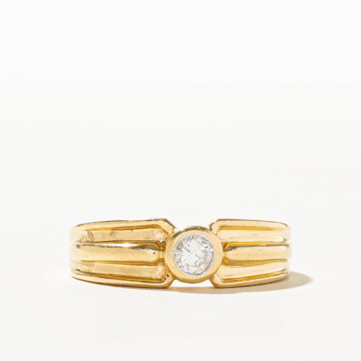 18k Solitaire Bezel Set Diamond Grooved Ring | 0.22ct | SZ 6.5