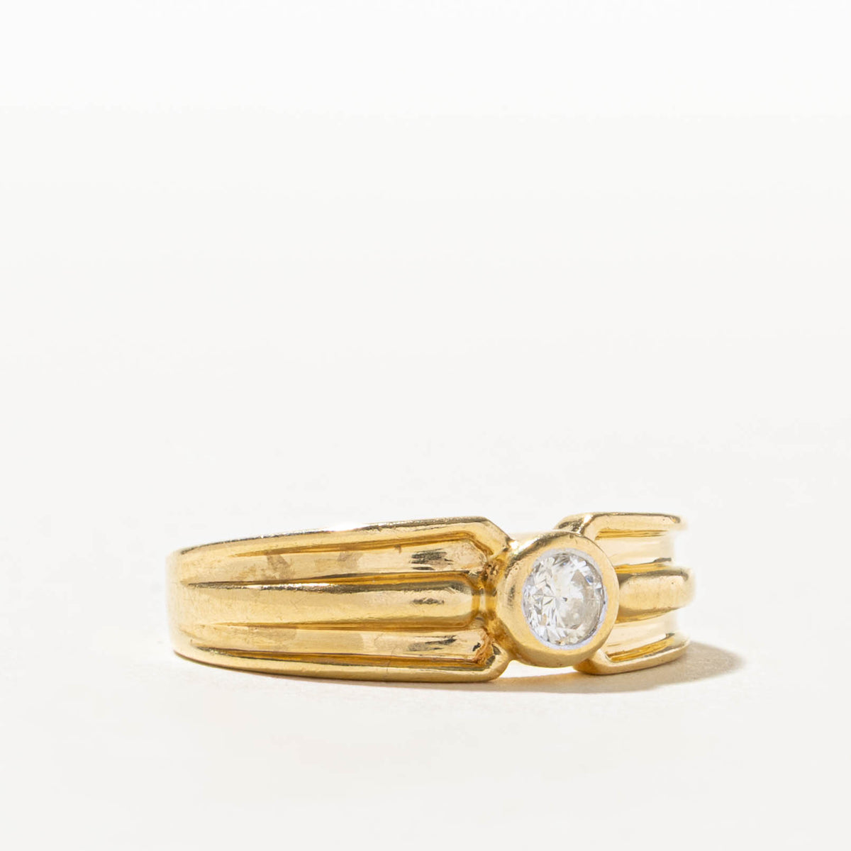 18k Solitaire Bezel Set Diamond Grooved Ring | 0.22ct | SZ 6.5