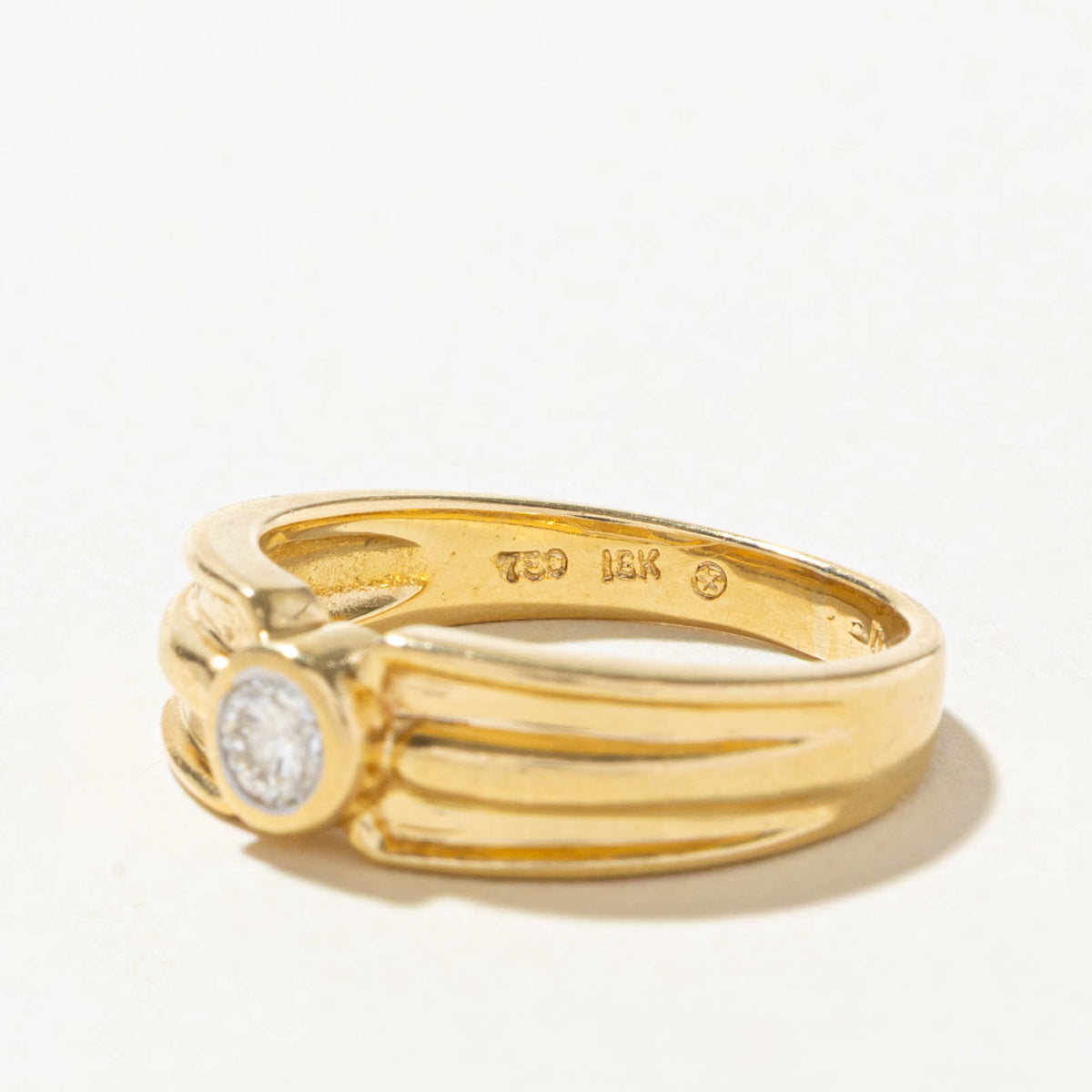 18k Solitaire Bezel Set Diamond Grooved Ring | 0.22ct | SZ 6.5