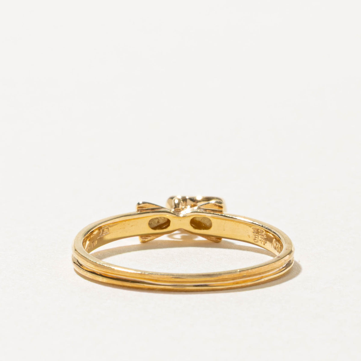 18k Diamond Heart Bow Charm Ring | 0.20ct | SZ 6.5