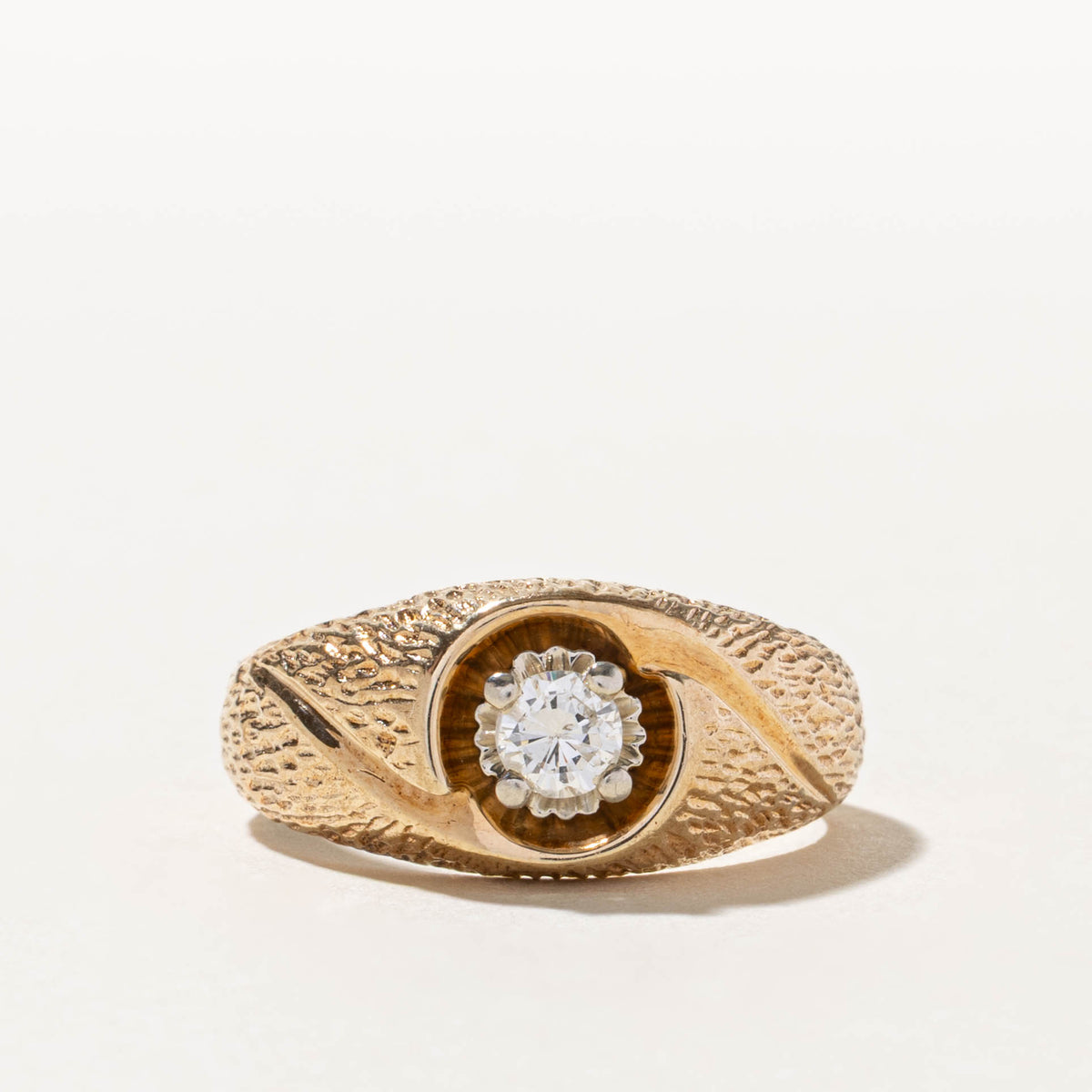 14k Solitaire Diamond Textured Dome Ring | 0.40ct I1 K | SZ 12