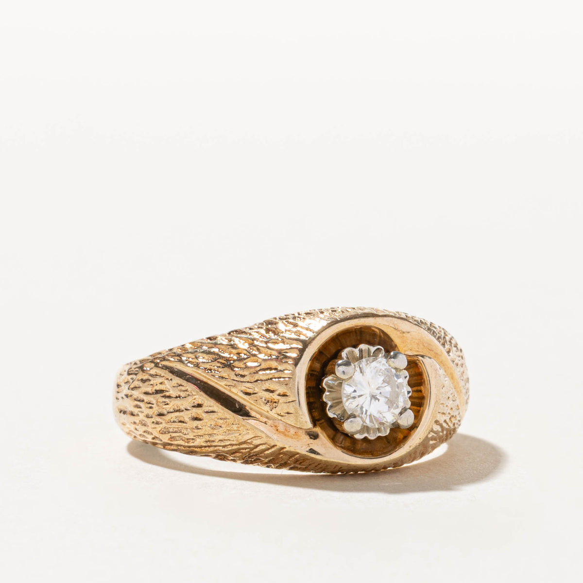 14k Solitaire Diamond Textured Dome Ring | 0.40ct I1 K | SZ 12