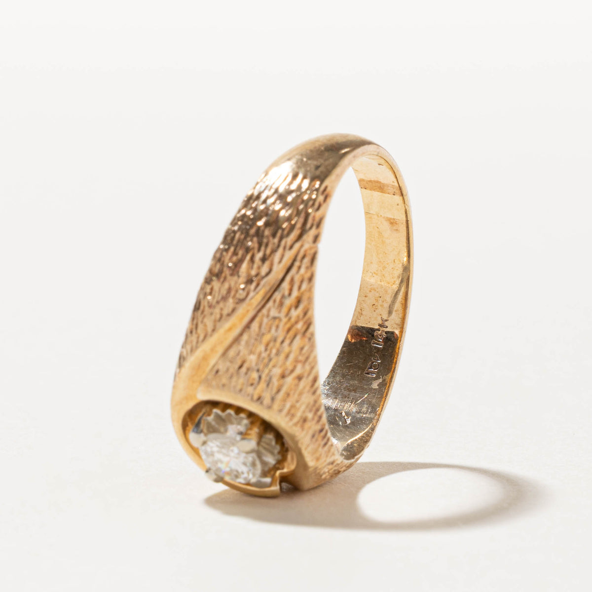 14k Solitaire Diamond Textured Dome Ring | 0.40ct I1 K | SZ 12