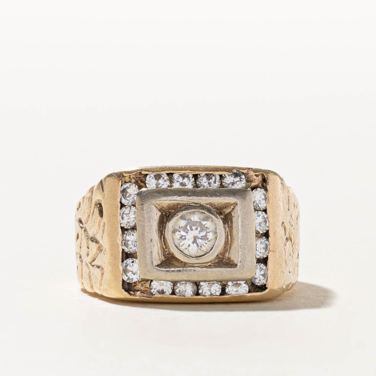 10k Two Tone Diamond Nuggety Geometric Statement Ring | 0.92ctw | SZ 8