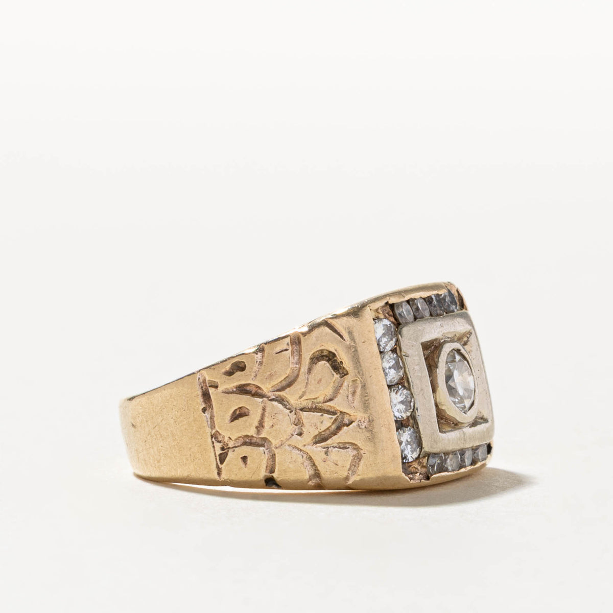 10k Two Tone Diamond Nuggety Geometric Statement Ring | 0.92ctw | SZ 8