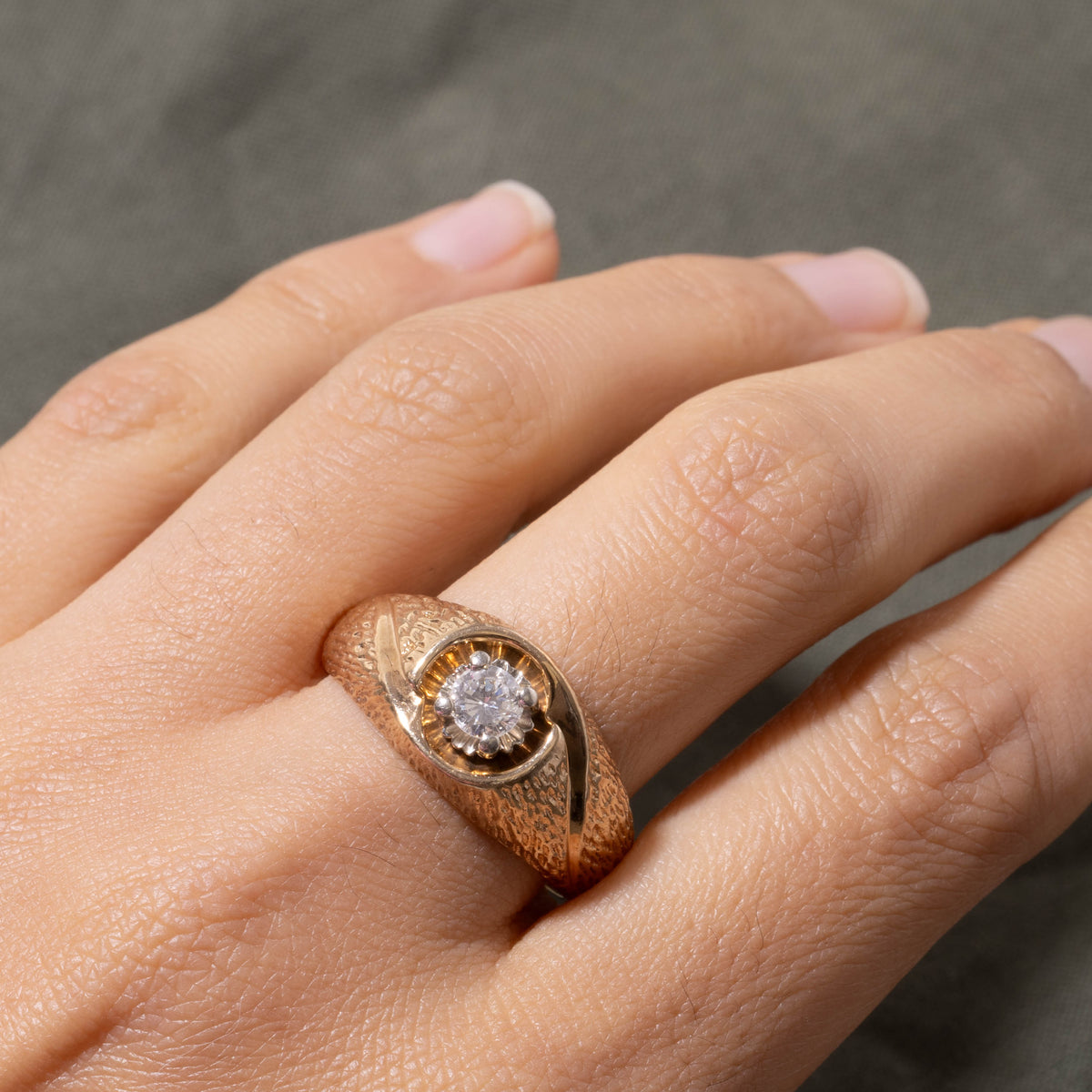 14k Solitaire Diamond Textured Dome Ring | 0.40ct I1 K | SZ 12