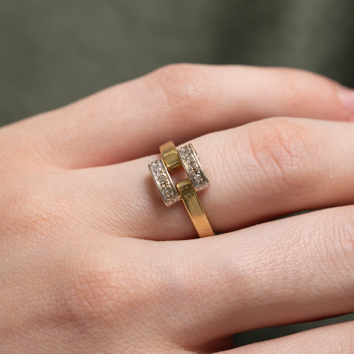 'Unoaerre' Multi Row Diamond Geometric Ring | SZ 4.75