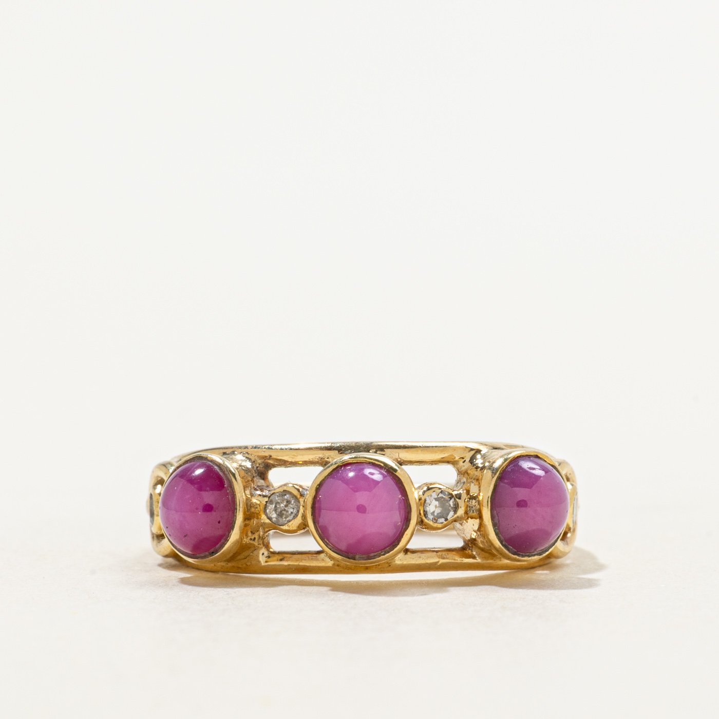 9K Ring with Diamond Accents with Synthetic Star Sapphire