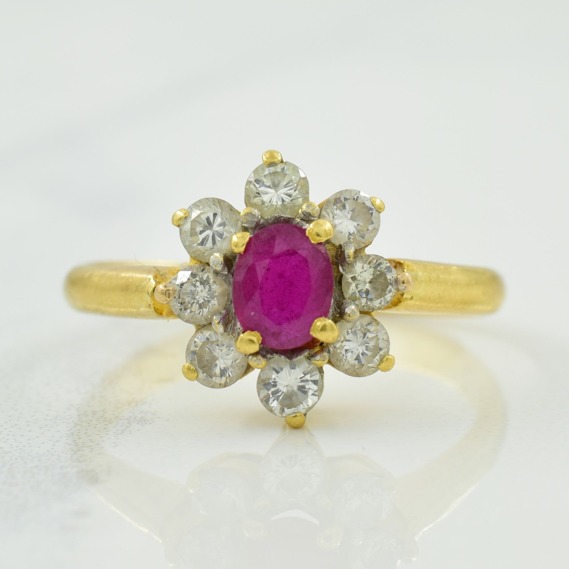 Synthetic Ruby & Diamond Halo Ring | 0.45ct, 0.40ctw | SZ 6 |