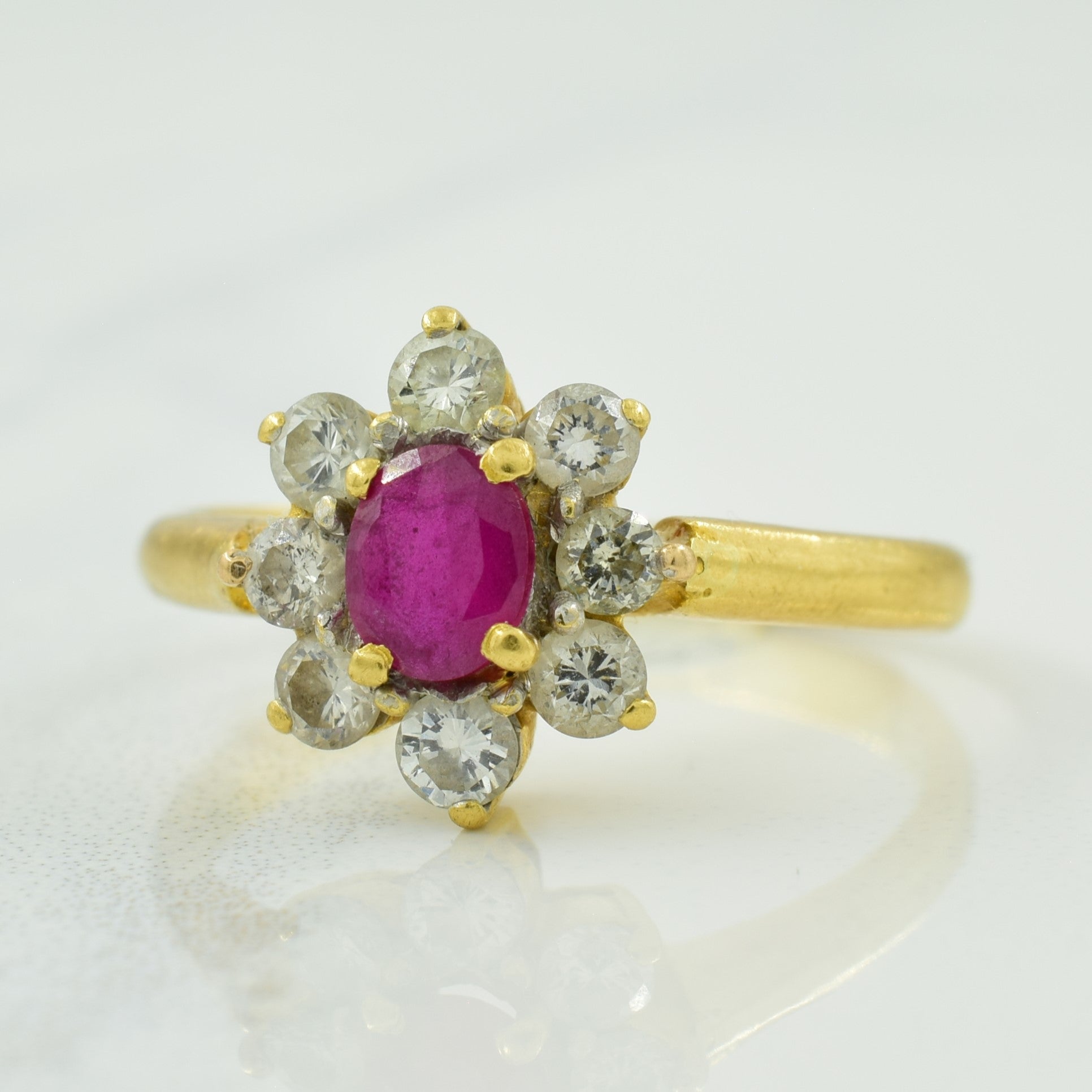 Synthetic Ruby & Diamond Halo Ring | 0.45ct, 0.40ctw | SZ 6 |