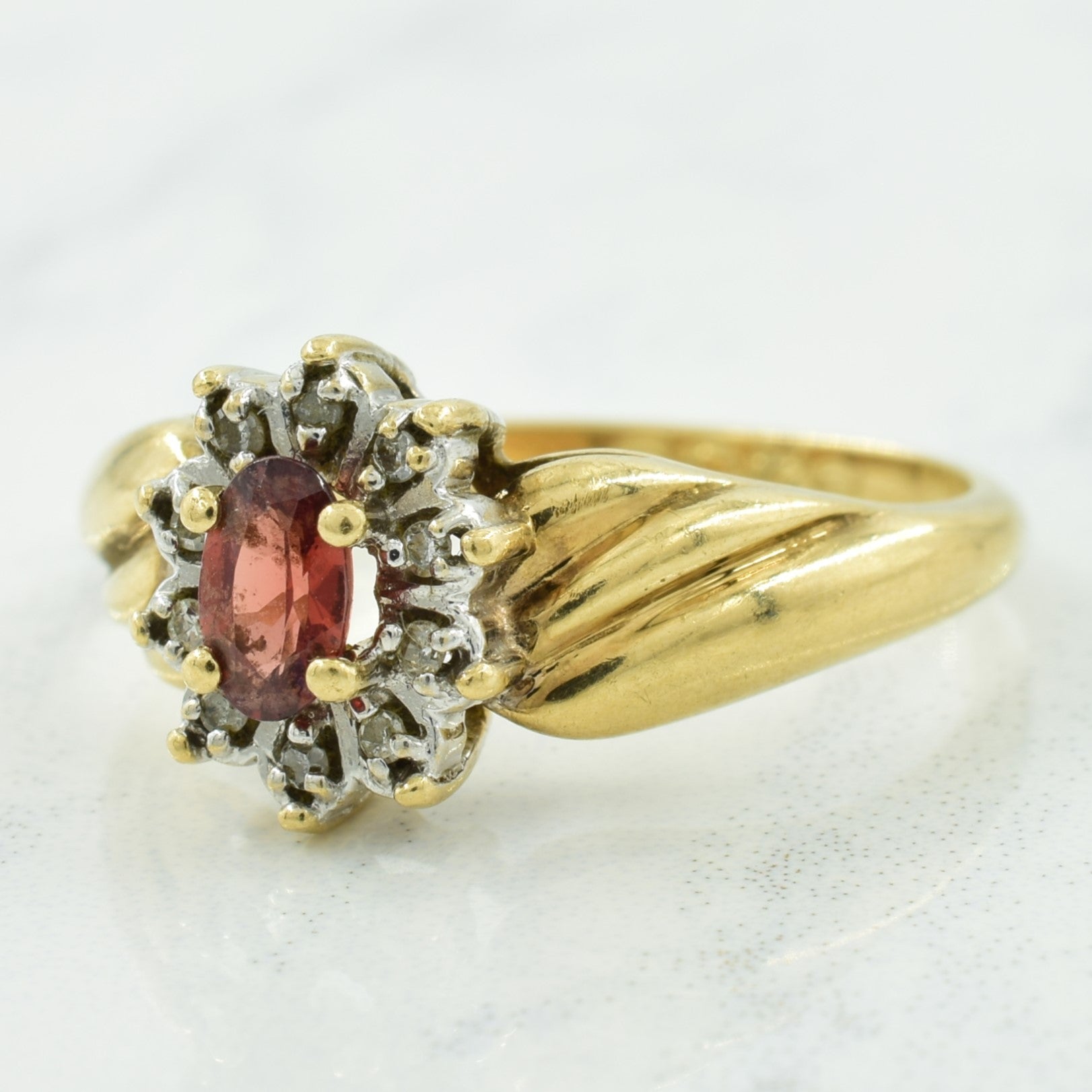 Garnet & Diamond Halo Ring | 0.35ct, 0.05ctw | SZ 6 |