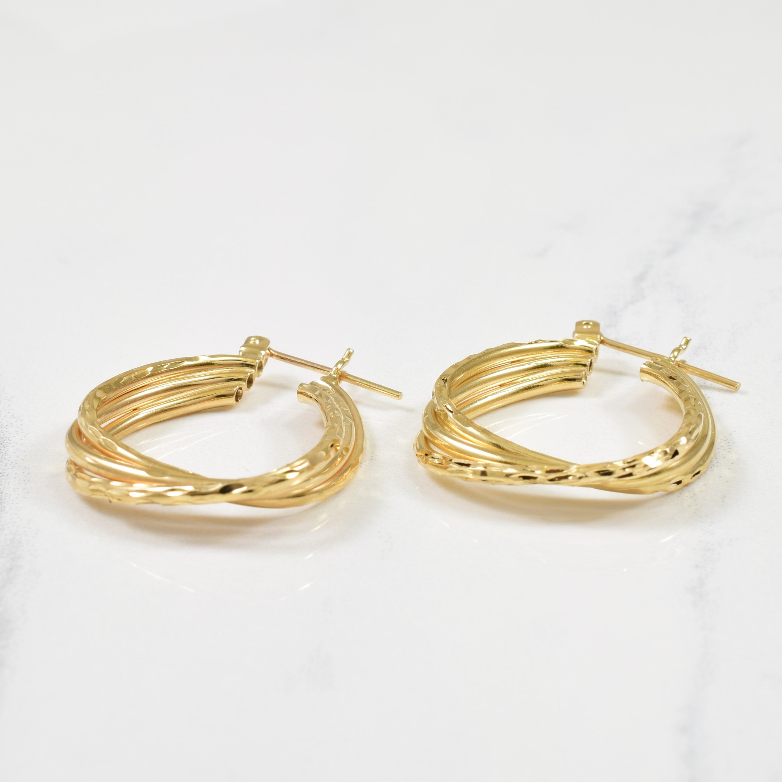14k Yellow Gold Textured Hoop Earrings |