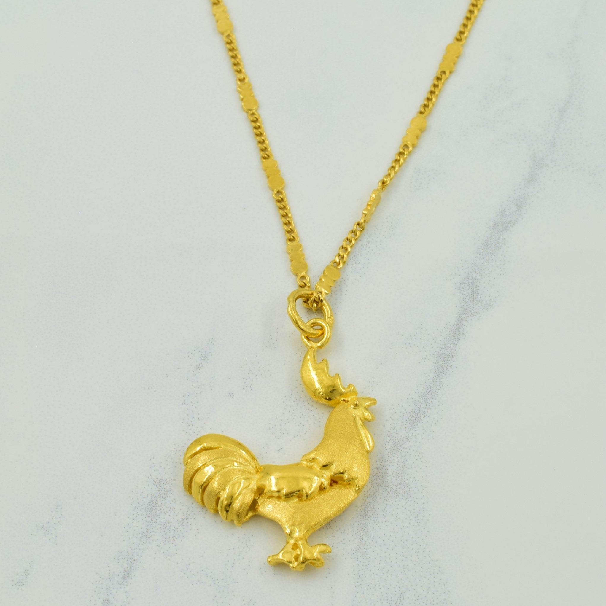 24k Yellow Gold Rooster Necklace | 20" |