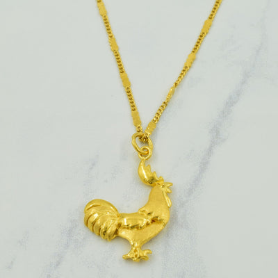24k Yellow Gold Rooster Necklace | 20