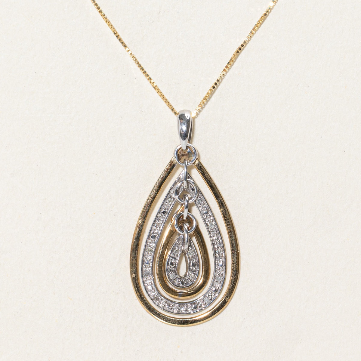 14k Two Tone Diamond Halo Teardrop Pendant Necklace | 18"