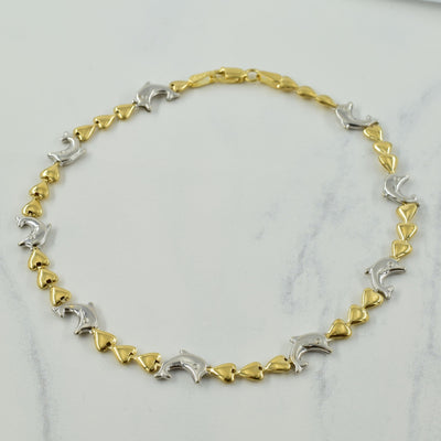 14k Two Tone Gold Dolphin & Heart Bracelet | 10