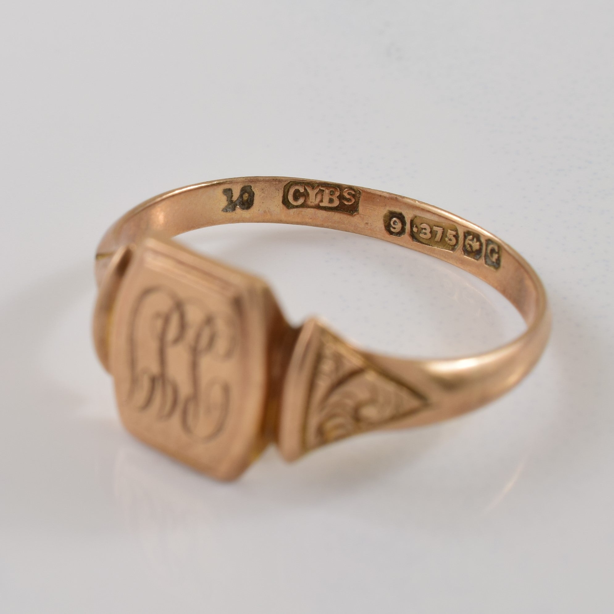 Bague chevalière en or jaune 9 carats de Birmingham, 1931, avec initiales | Taille 5 | 