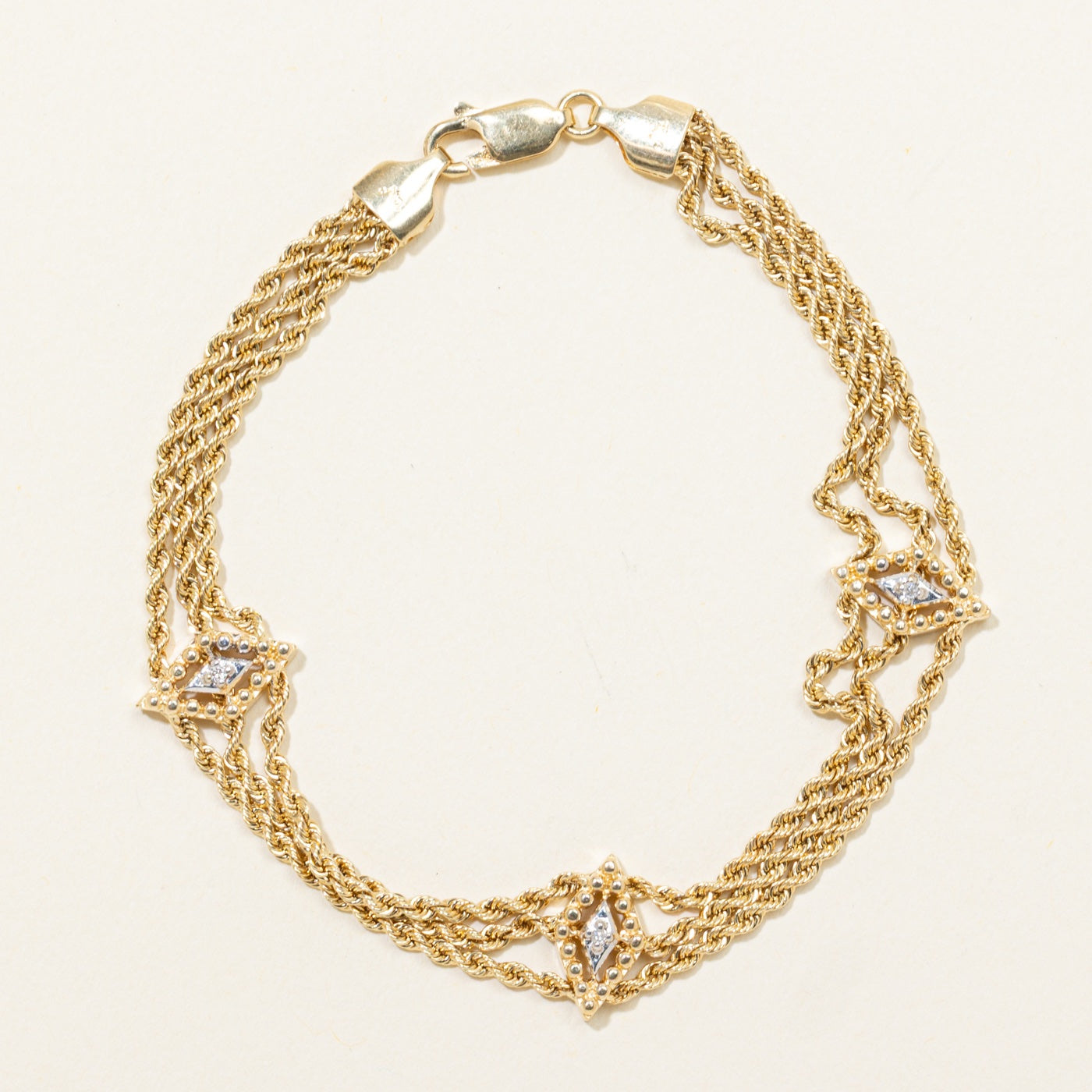 14k Yellow Gold Diamond Layered Rope Chain Bracelet | 7.5"
