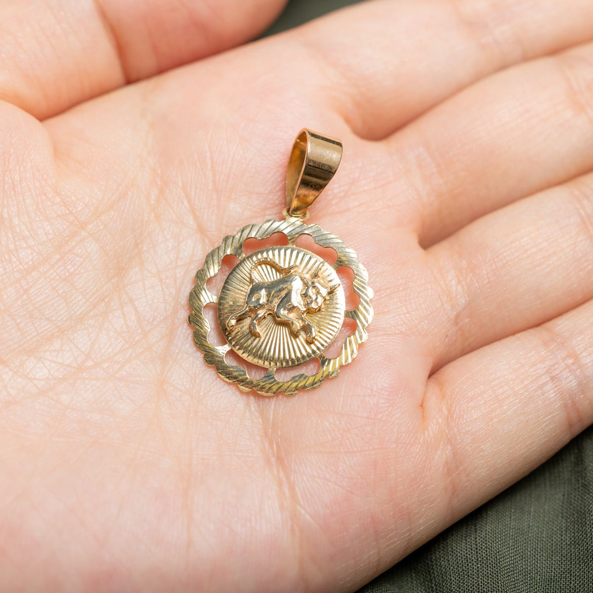 10k Yellow Gold Leo Zodiac Circle Pendant