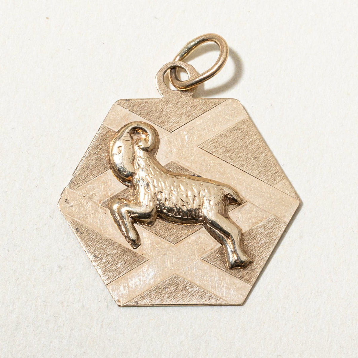 10k Yellow Gold Aries Zodiac Hexagon Pendant