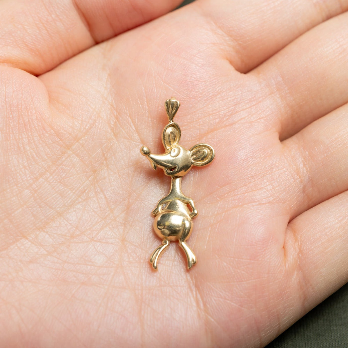 14k Yellow Gold Cartoon Mouse Charm
