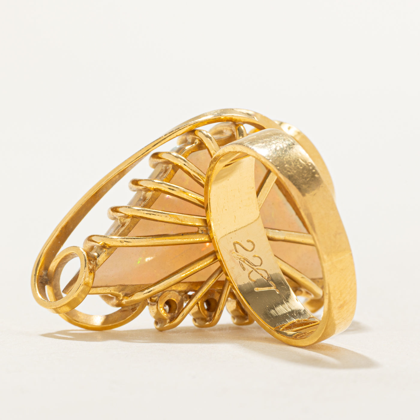 Trapezoid Opal & Diamond Cocktail Ring | 13.50ct, 0.16ctw | SZ 6 |