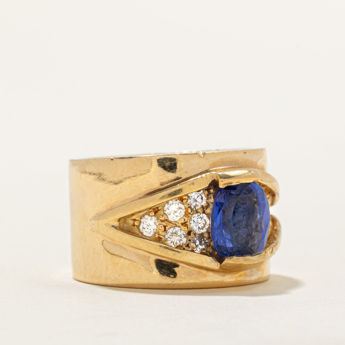 Tanzanite & Diamond Eye Cigar Band | 1.30ct, 0.30ctw | SZ 4.75 |