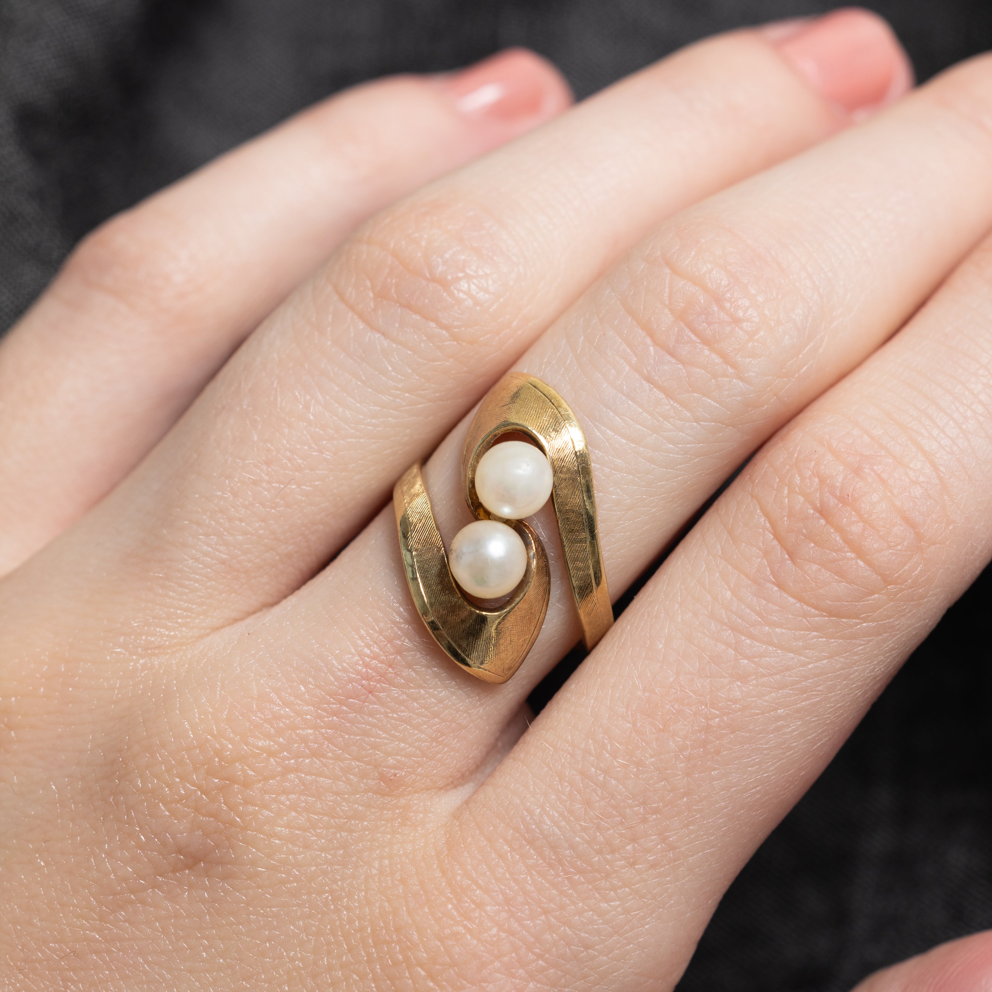 Double Pearl Bypass Cocktail Ring | SZ 6.25