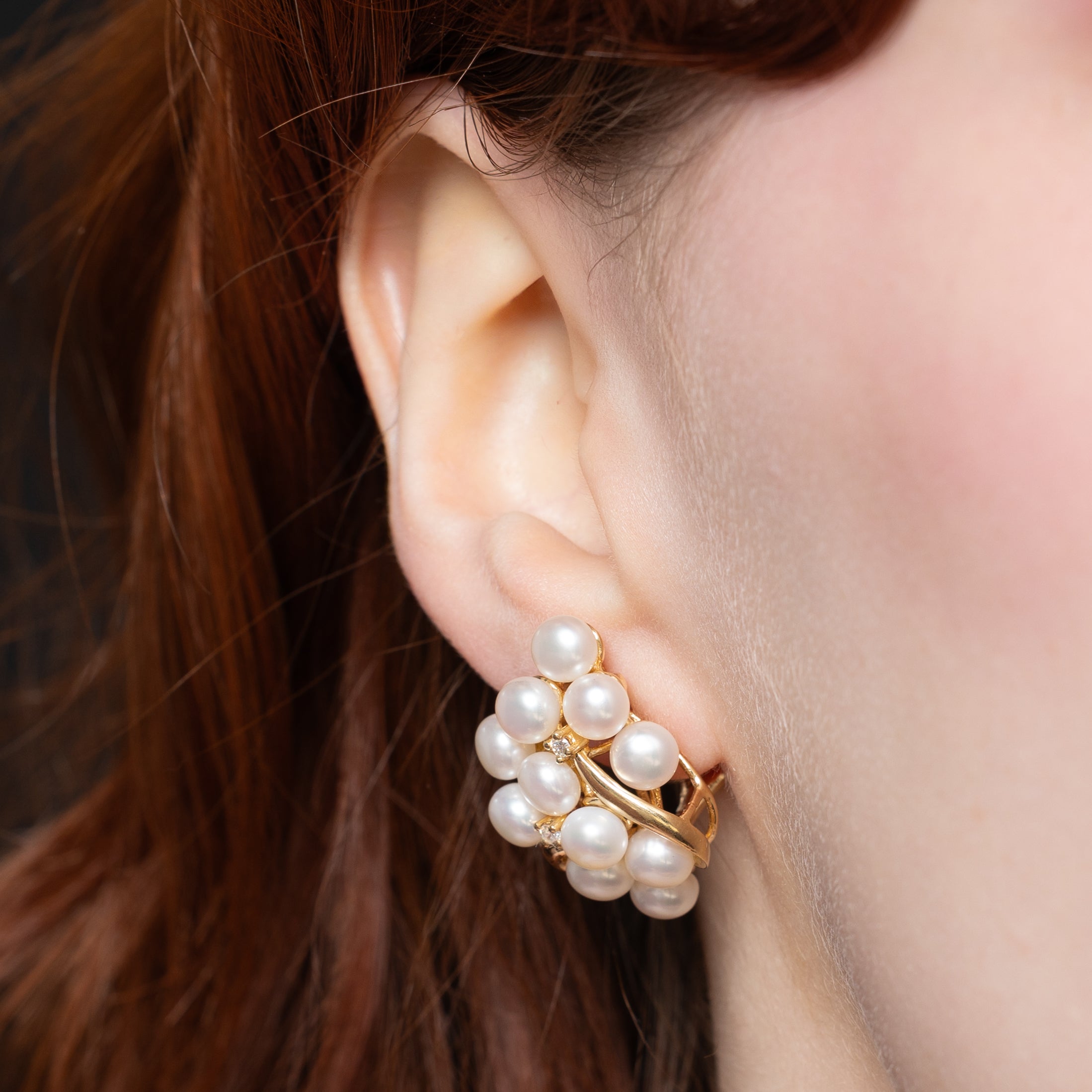 Pearl & Diamond Cluster Stud Earrings | 0.08ctw |