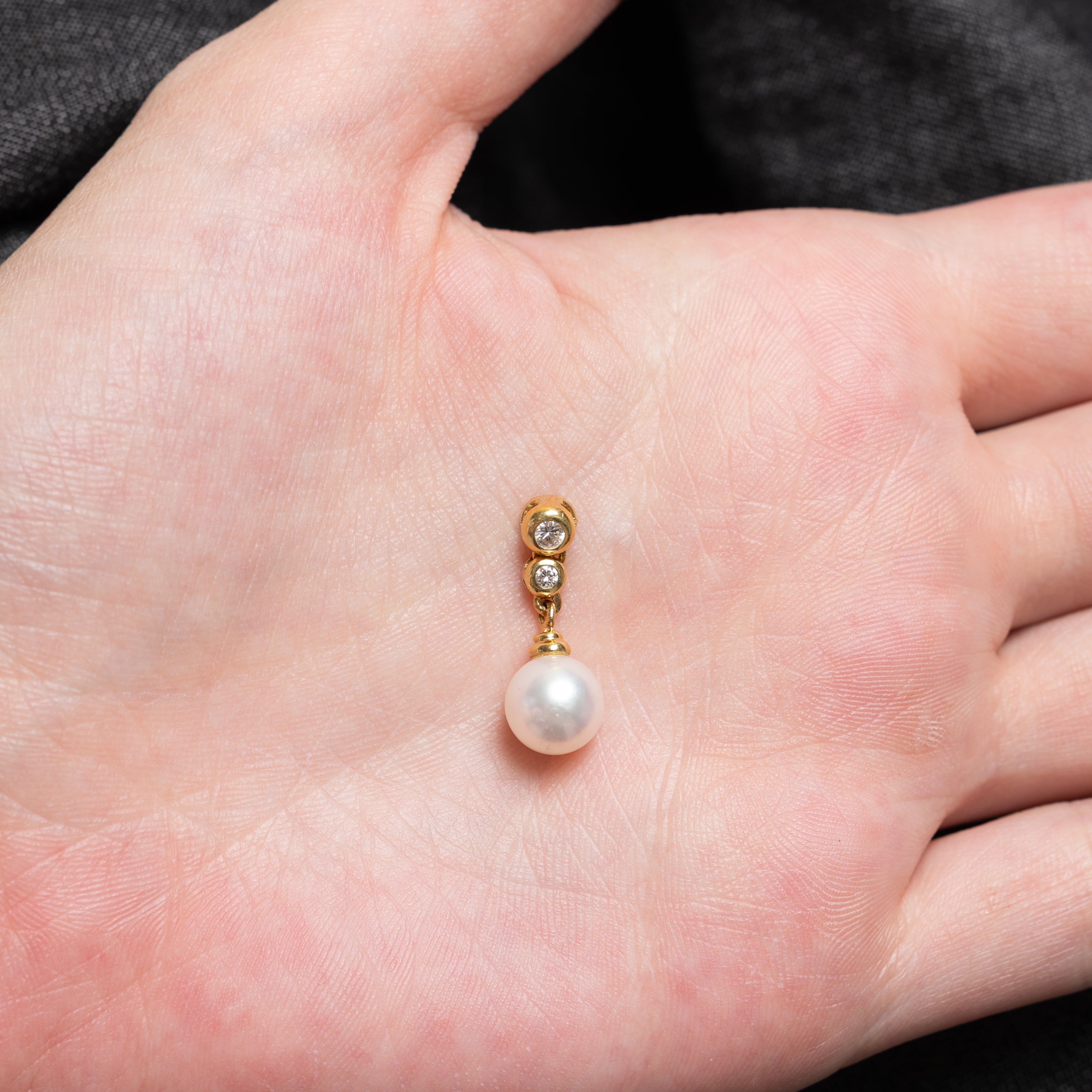 Pendentif goutte serti clos de diamants et de perles | 0,10 ct | 